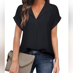 Timeson Women's Short Sleeve Chiffon Blouse, Small